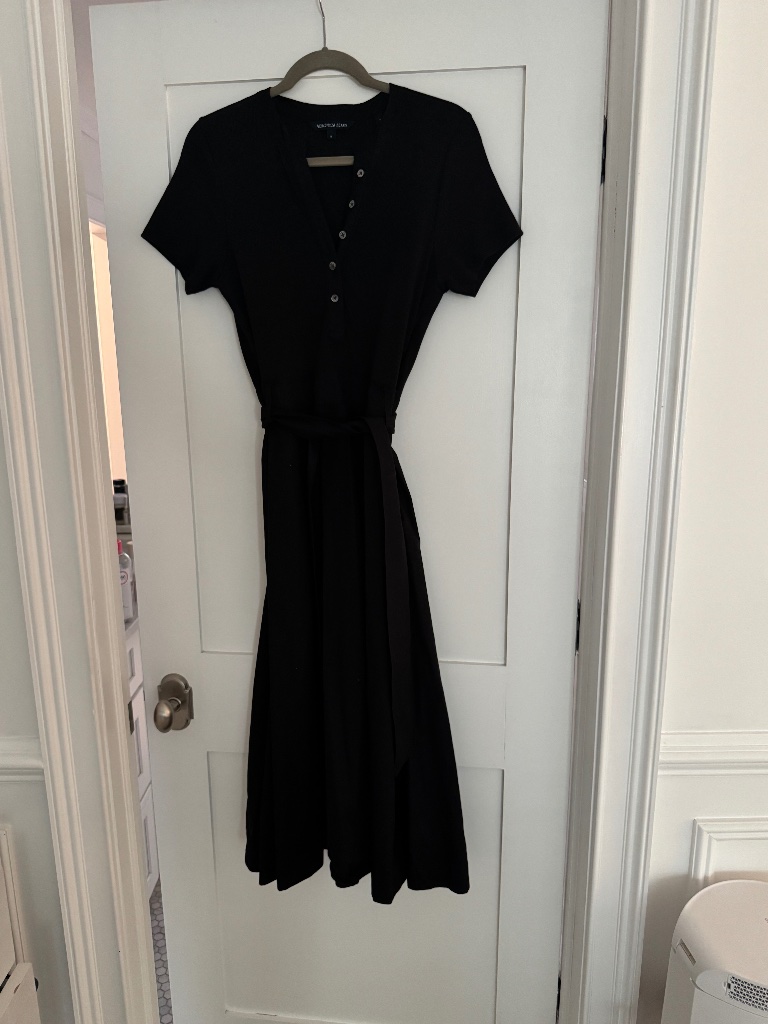 Veronica Beard Kyri Mixed Media Cotton Shirtdress Medium Black